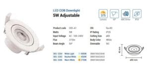 LED vgradna 5W svetilka 375lm IP20 pregibna 50° COB - slika 4