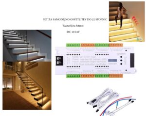 Set za samodejno LED osvetlitev stopnišča, do 32 stopnic - slika 1