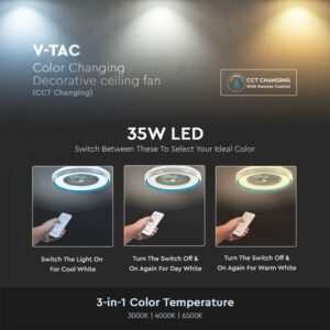 LED svetilka z ventilatorjem 45W CCT 3000lm IP20 bela+modra - slika 3