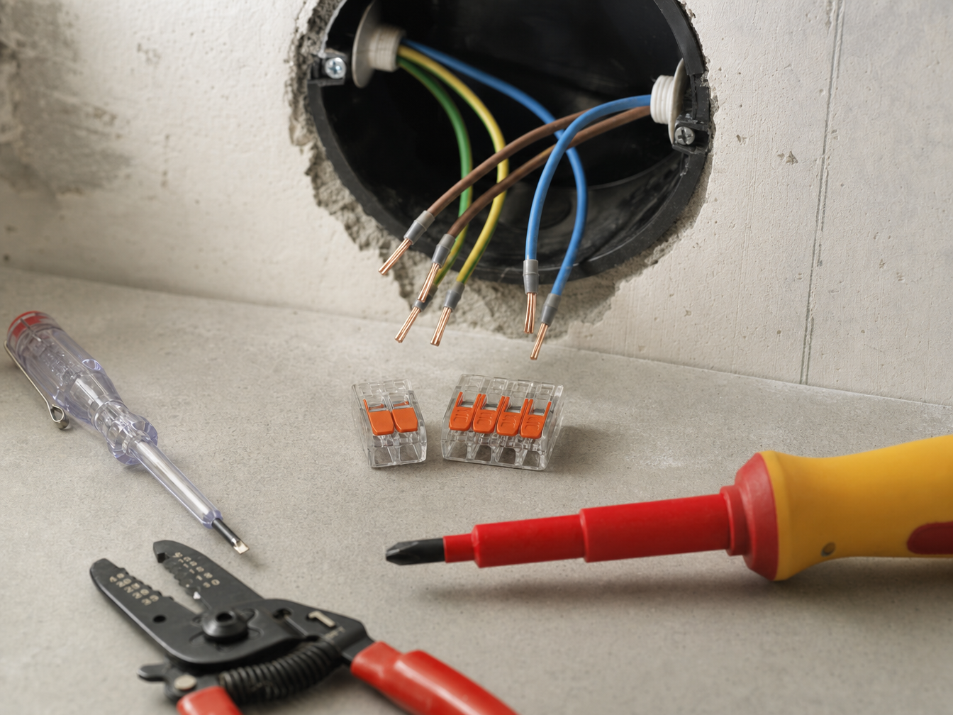 Električar izbira hitre sponke WAGO 221 v razvodni dozi