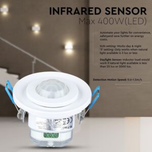 Senzor gibanja PIR vgradni stropni 360° z nastavljivo glavo - slika 7